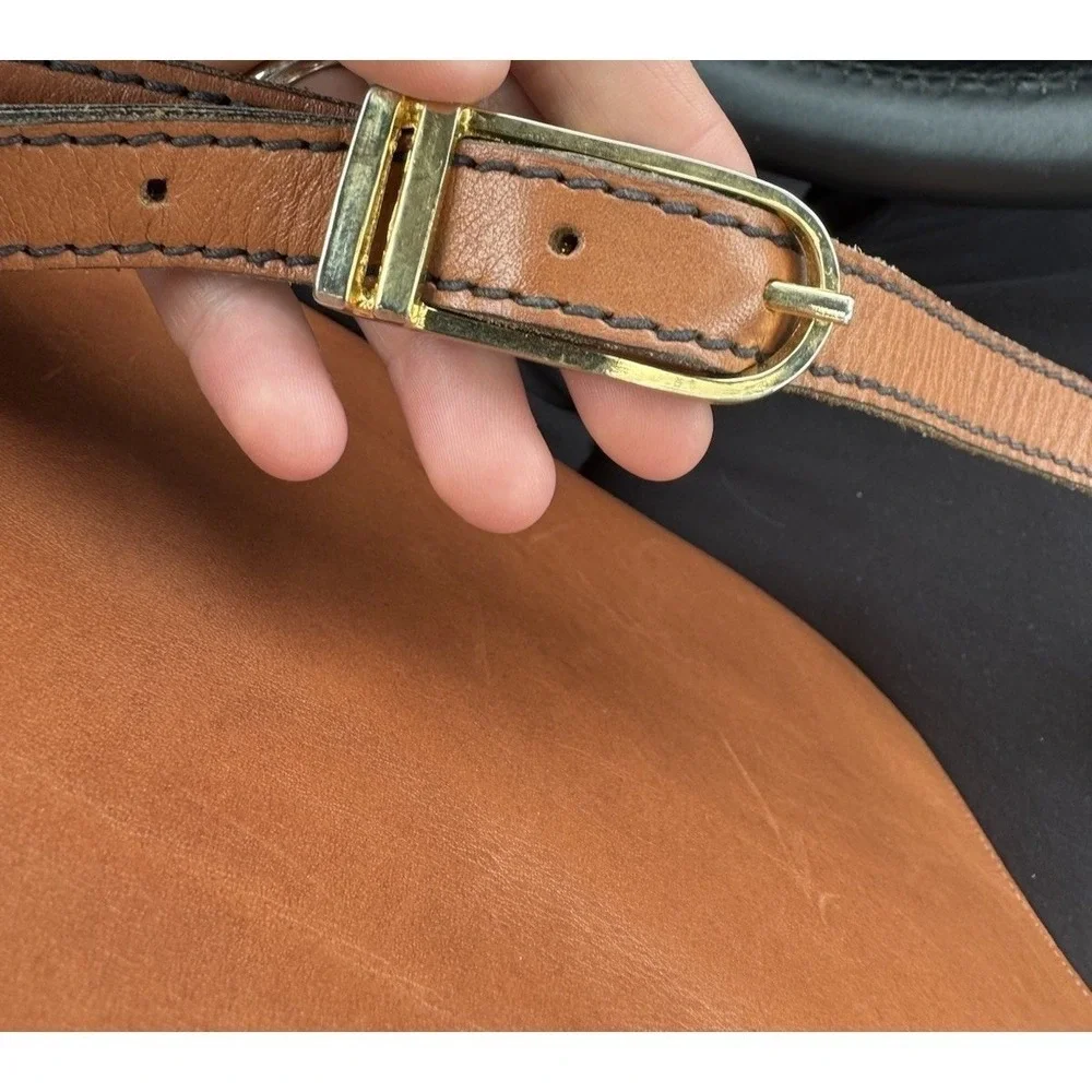 Vintage Tan Leather Crossbody Bag Turn Lock Flap Messenger Bag Brown